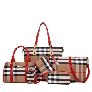 Women Handbag Set 6 pcs/Composite Bags for set Women Plaid Handbag Crossbody Bag